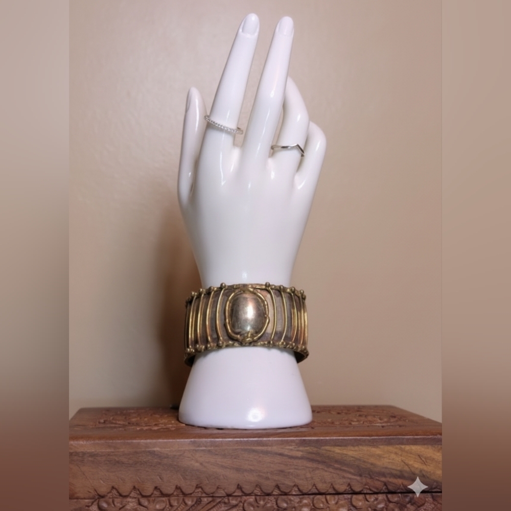 Vintage Silver And Gold Tone Brutalist Style Cuff Bracelet